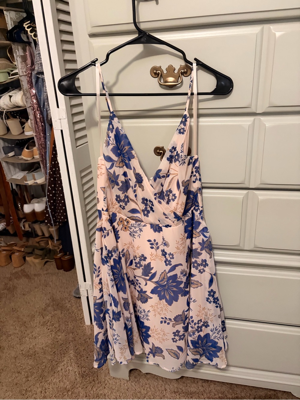 Windsor Blush Midi Dress with Blue Floral Print